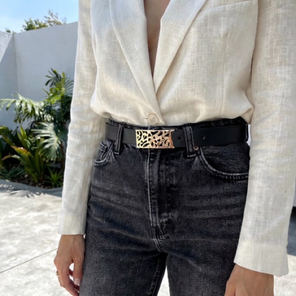 Punto Fibbia leather Black Belt with Gold Buckle